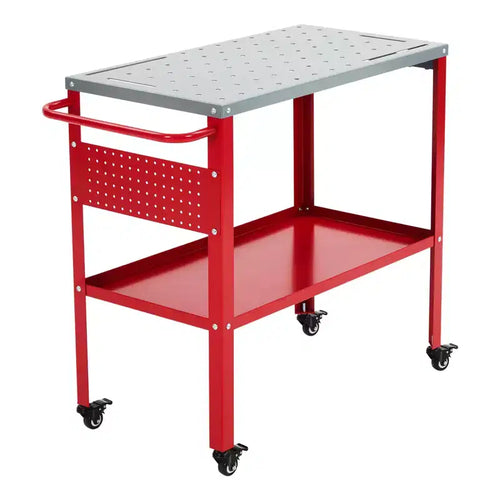 36x18 Welding Table, 1200 lbs Capacity Steel Workbench with 8 Tool Slots, 1/2 Fixture Holes, Welding Work Table with Tool Tray & 4 Lockable Caster