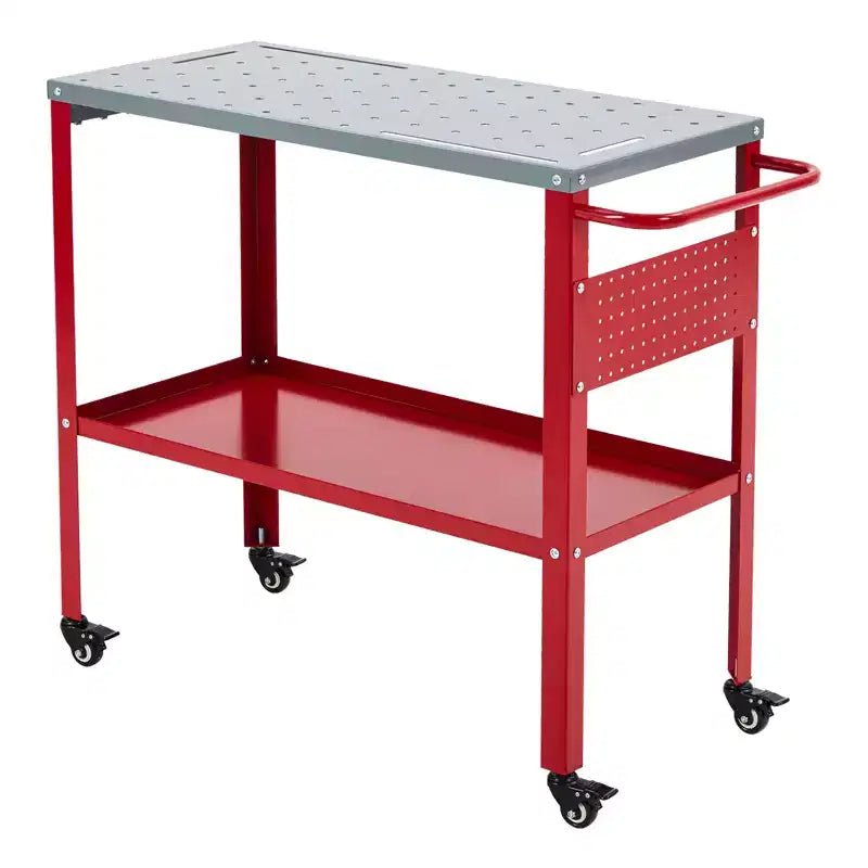 Table de soudage 36x18, Établi en acier capacité 1200 lbs avec 8 fentes à outils, trous de fixation 1/2, Table de travail de soudage avec plateau à outils et 4 roulettes verrouillables