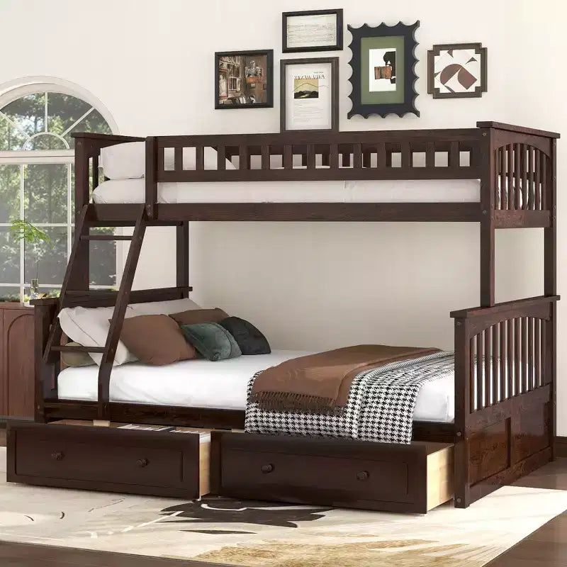 Twin Over Full Bunk Bed with Two Storage Drawers, Convertible Bunk Bed Can be Converted Into Two Daybed