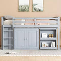 Lit mezzanine double avec armoire de rangement et tiroir pour adolescents, lit mezzanine en bois avec bureau coulissant, garde-corps et échelle