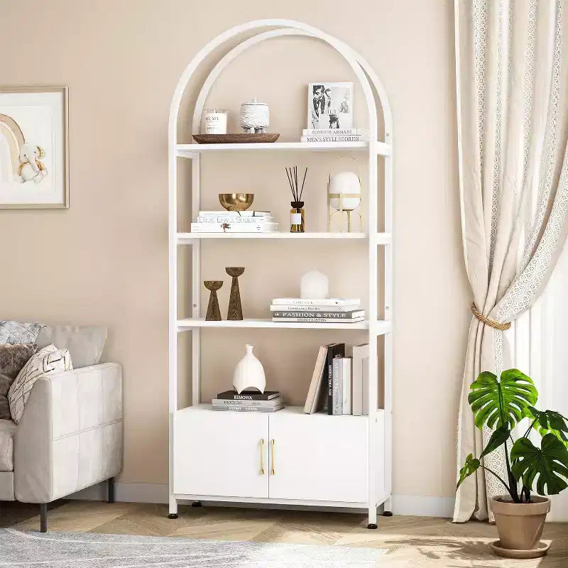 Étagère, grande bibliothèque avec armoire en bois et métal, étagères de rangement autoportantes, unité de rangement industrielle pour chambre à coucher, salon