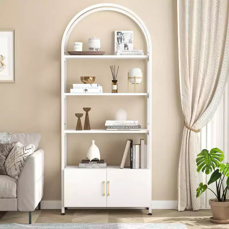 Étagère, grande bibliothèque avec armoire en bois et métal, étagères de rangement autoportantes, unité de rangement industrielle pour chambre à coucher, salon
