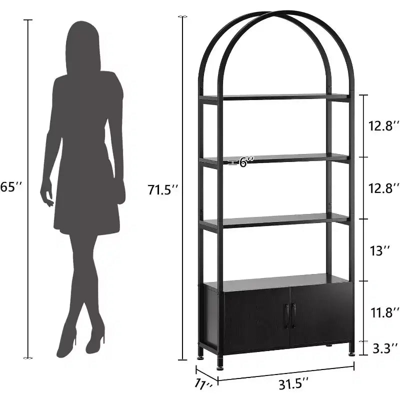 Étagère, grande bibliothèque avec armoire en bois et métal, étagères de rangement autoportantes, unité de rangement industrielle pour chambre à coucher, salon