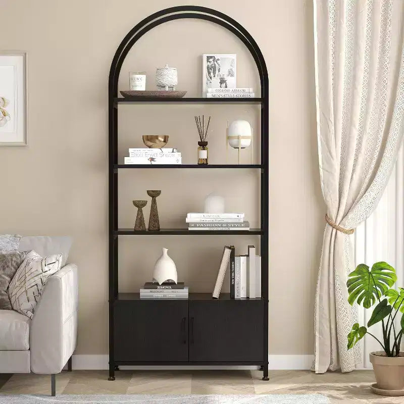 Étagère, grande bibliothèque avec armoire en bois et métal, étagères de rangement autoportantes, unité de rangement industrielle pour chambre à coucher, salon