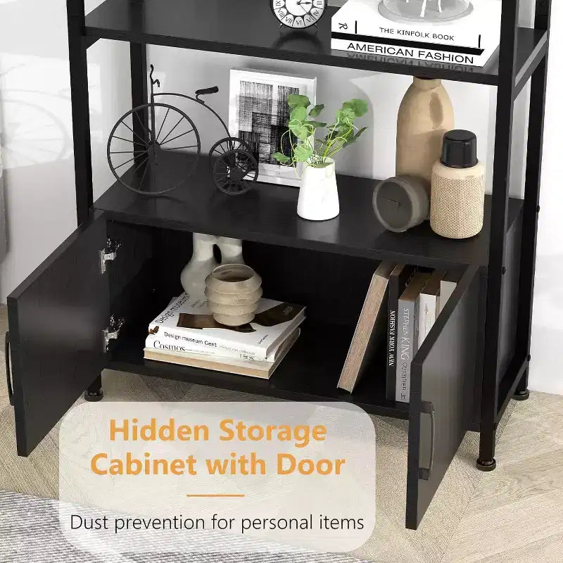 Étagère, grande bibliothèque avec armoire en bois et métal, étagères de rangement autoportantes, unité de rangement industrielle pour chambre à coucher, salon