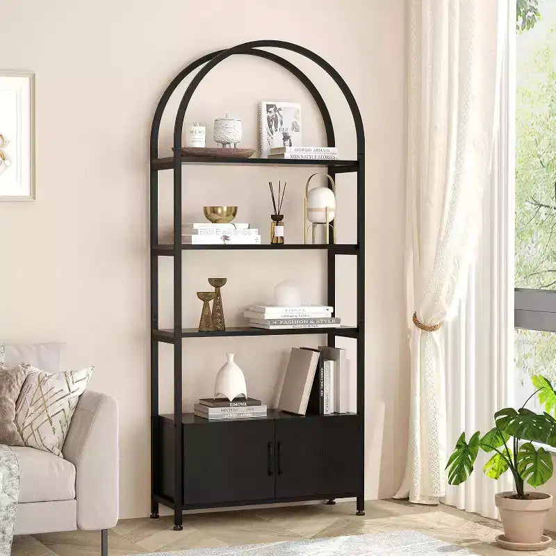 Étagère, grande bibliothèque avec armoire en bois et métal, étagères de rangement autoportantes, unité de rangement industrielle pour chambre à coucher, salon