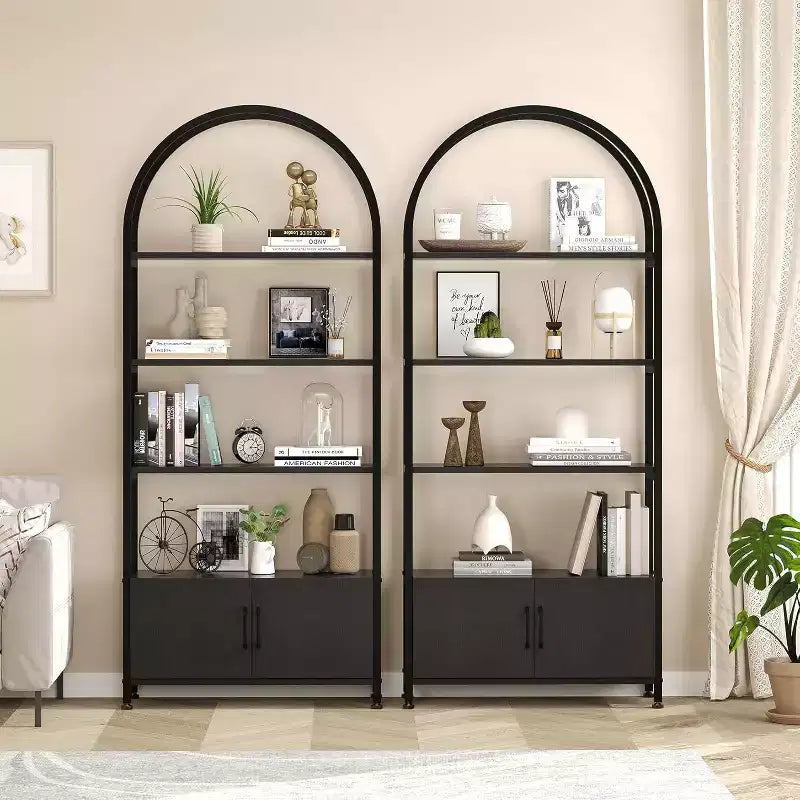 Étagère, grande bibliothèque avec armoire en bois et métal, étagères de rangement autoportantes, unité de rangement industrielle pour chambre à coucher, salon