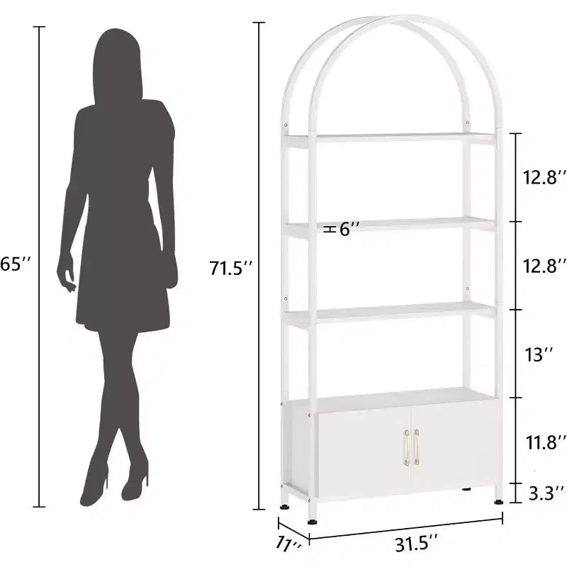 Étagère, grande bibliothèque avec armoire en bois et métal, étagères de rangement autoportantes, unité de rangement industrielle pour chambre à coucher, salon