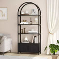 Bookshelf,Tall Bookcase with Cabinet Wood & Metal Bookshelves Floorstanding Storage Shelving Unit Industrial Display Cabinet for Bedroom,Living Room