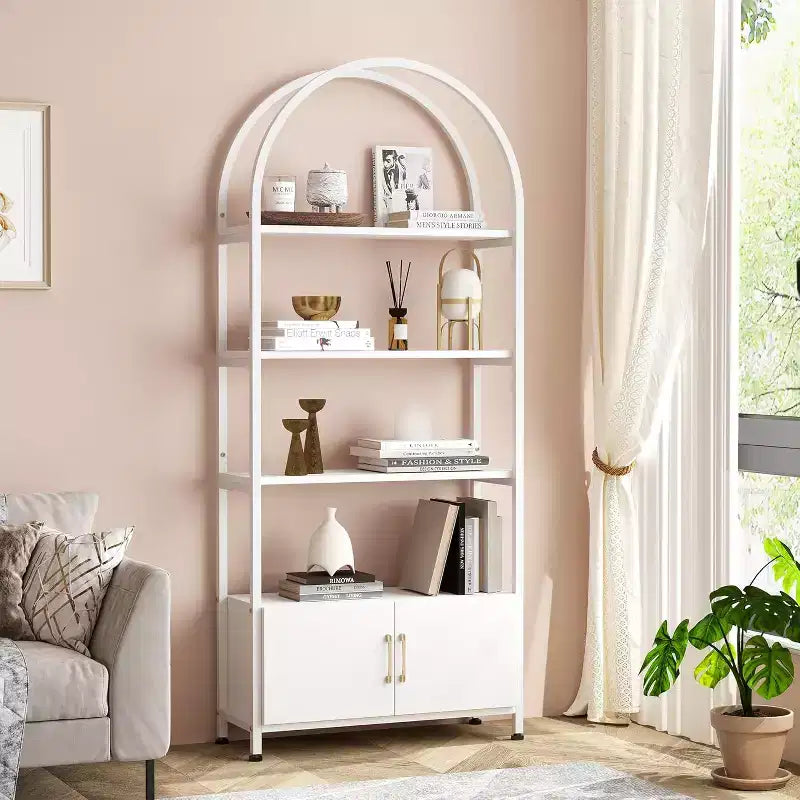 Étagère, grande bibliothèque avec armoire en bois et métal, étagères de rangement autoportantes, unité de rangement industrielle pour chambre à coucher, salon