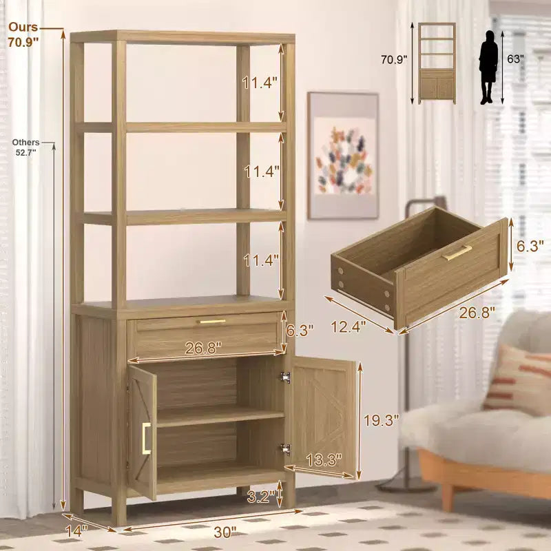 Bibliothèque moderne avec meuble de rangement, bibliothèque de ferme de 180 cm avec étagères réglables, bibliothèques pour chambre, salon, maison et bureau