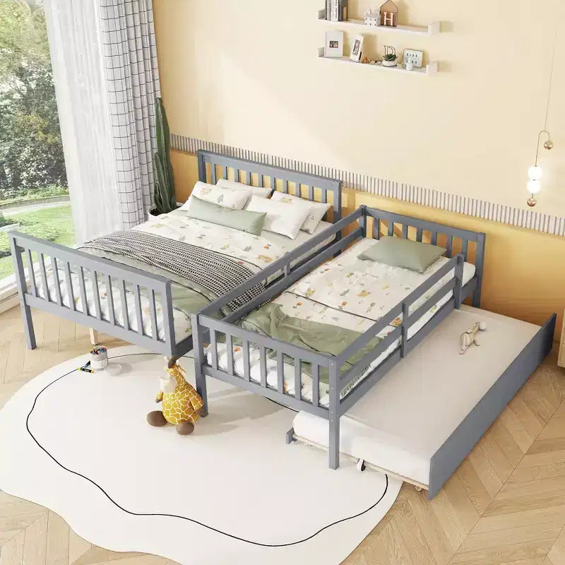 Lit superposé jumeau sur grand, détachable, avec lit gigogne pour enfants et adolescents, lit superposé en bois avec échelle et garde-corps, séparable en 2 lits.