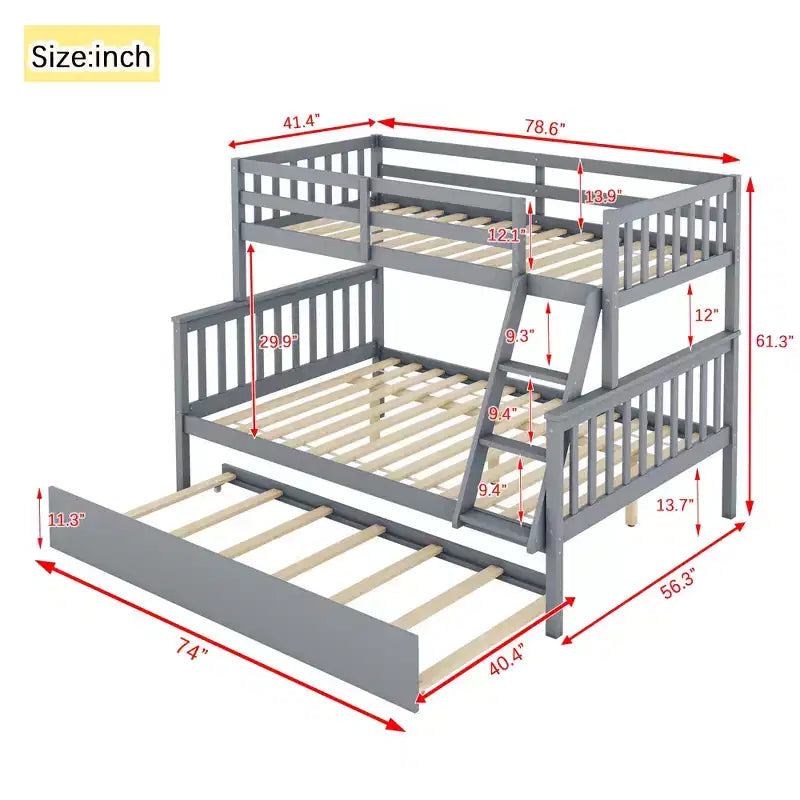 Lit superposé jumeau sur grand, détachable, avec lit gigogne pour enfants et adolescents, lit superposé en bois avec échelle et garde-corps, séparable en 2 lits.