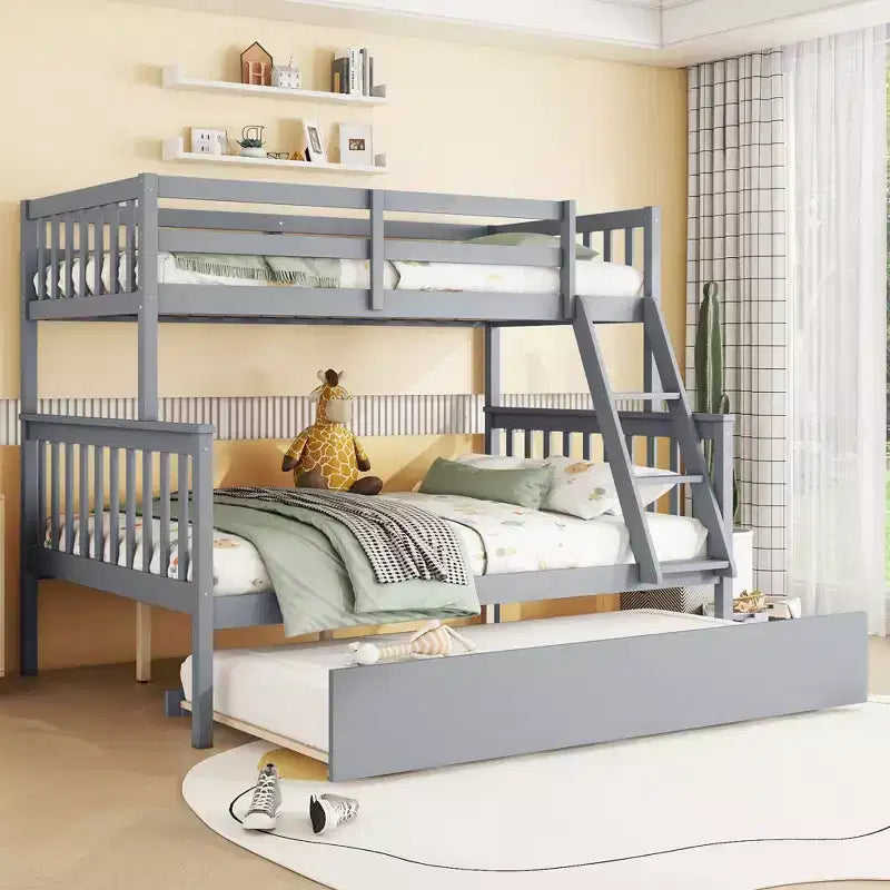 Lit superposé jumeau sur grand, détachable, avec lit gigogne pour enfants et adolescents, lit superposé en bois avec échelle et garde-corps, séparable en 2 lits.