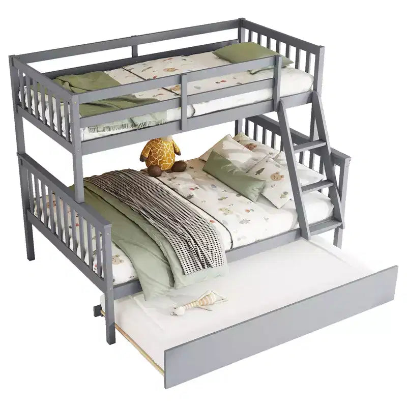 Lit superposé jumeau sur grand, détachable, avec lit gigogne pour enfants et adolescents, lit superposé en bois avec échelle et garde-corps, séparable en 2 lits.