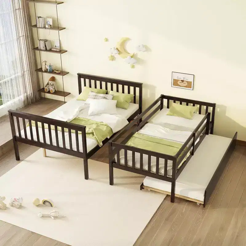 Lit superposé jumeau sur grand, détachable, avec lit gigogne pour enfants et adolescents, lit superposé en bois avec échelle et garde-corps, séparable en 2 lits.