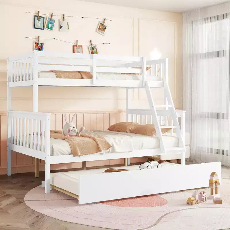 Lit superposé jumeau sur grand, détachable, avec lit gigogne pour enfants et adolescents, lit superposé en bois avec échelle et garde-corps, séparable en 2 lits.