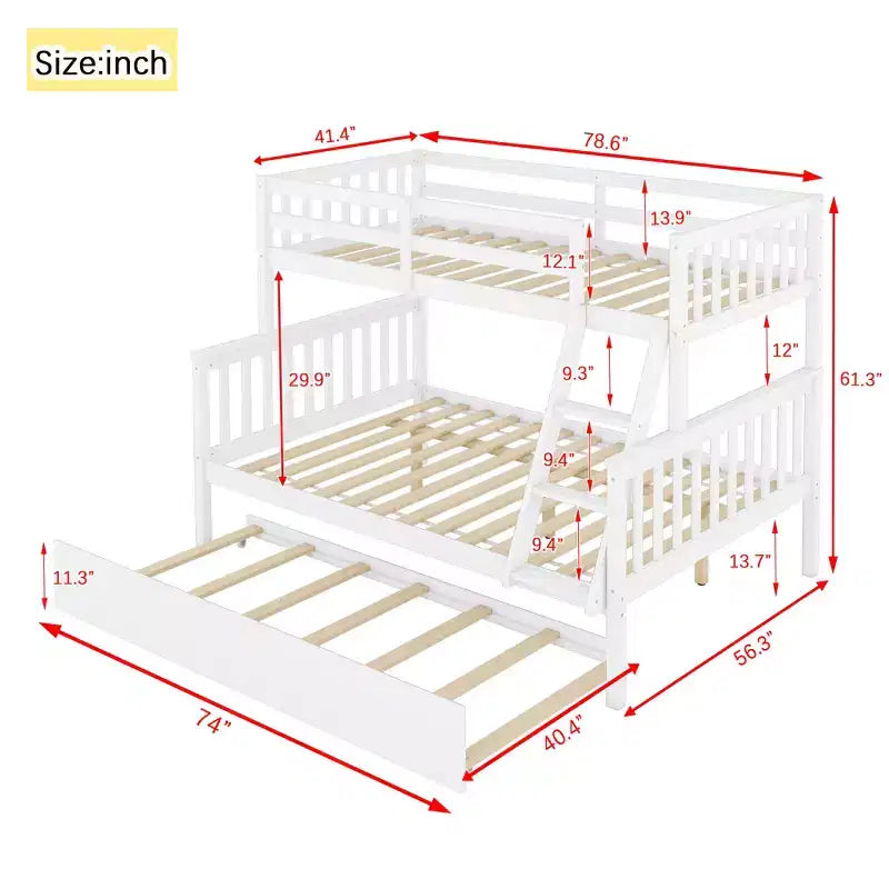 Lit superposé jumeau sur grand, détachable, avec lit gigogne pour enfants et adolescents, lit superposé en bois avec échelle et garde-corps, séparable en 2 lits.