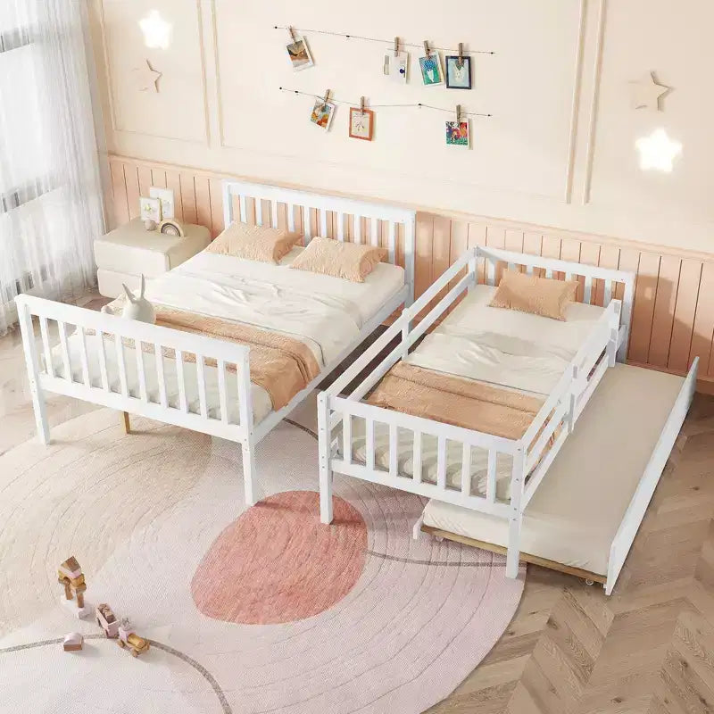Lit superposé jumeau sur grand, détachable, avec lit gigogne pour enfants et adolescents, lit superposé en bois avec échelle et garde-corps, séparable en 2 lits.