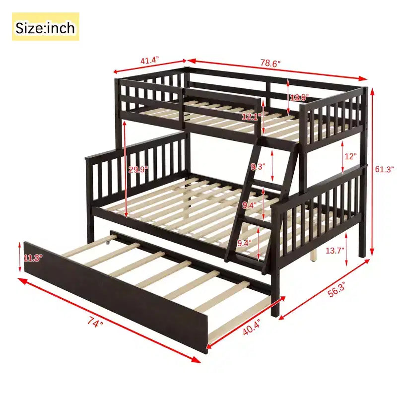 Lit superposé jumeau sur grand, détachable, avec lit gigogne pour enfants et adolescents, lit superposé en bois avec échelle et garde-corps, séparable en 2 lits.