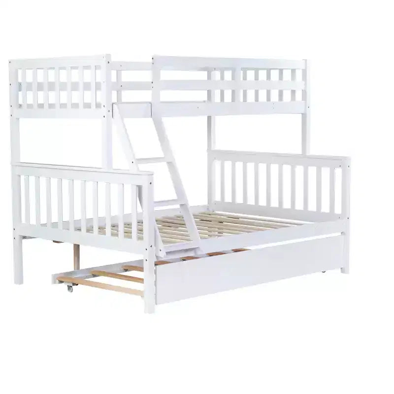 Lit superposé jumeau sur grand, détachable, avec lit gigogne pour enfants et adolescents, lit superposé en bois avec échelle et garde-corps, séparable en 2 lits.