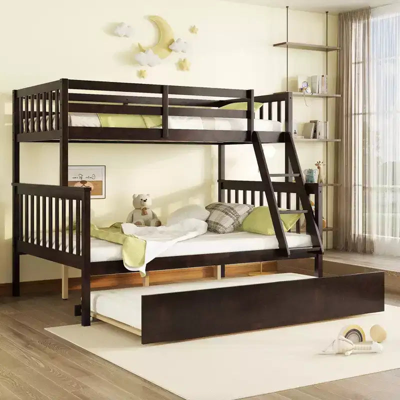 Lit superposé jumeau sur grand, détachable, avec lit gigogne pour enfants et adolescents, lit superposé en bois avec échelle et garde-corps, séparable en 2 lits.