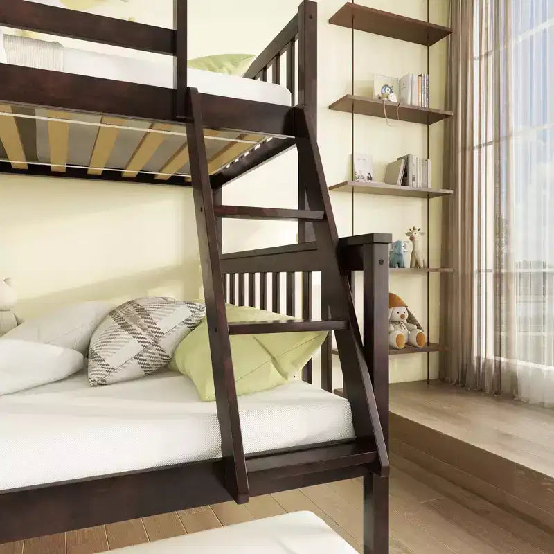 Lit superposé jumeau sur grand, détachable, avec lit gigogne pour enfants et adolescents, lit superposé en bois avec échelle et garde-corps, séparable en 2 lits.