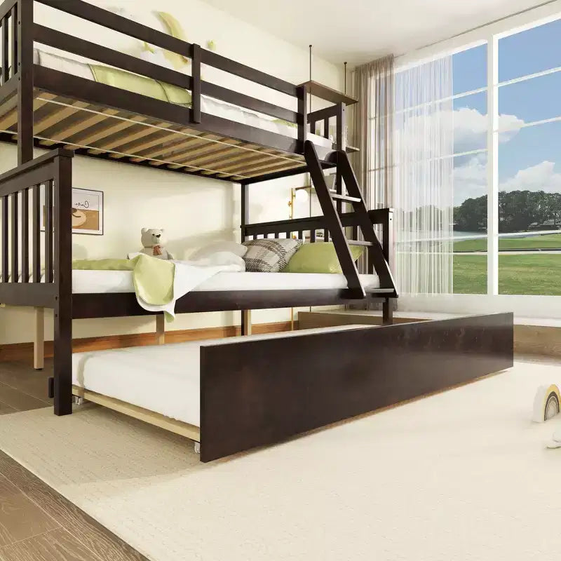 Lit superposé jumeau sur grand, détachable, avec lit gigogne pour enfants et adolescents, lit superposé en bois avec échelle et garde-corps, séparable en 2 lits.