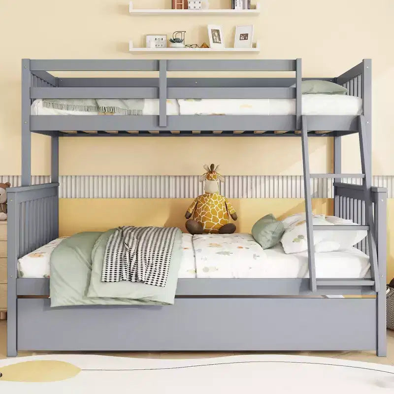 Lit superposé jumeau sur grand, détachable, avec lit gigogne pour enfants et adolescents, lit superposé en bois avec échelle et garde-corps, séparable en 2 lits.
