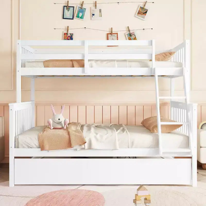 Lit superposé jumeau sur grand, détachable, avec lit gigogne pour enfants et adolescents, lit superposé en bois avec échelle et garde-corps, séparable en 2 lits.