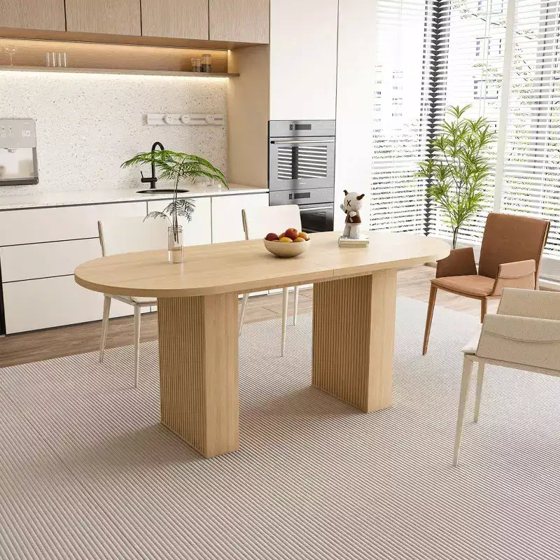 Oval Dining Table for 6 People 62.9 Inch Farmhouse Kitchen Table with Wood Strip Base Large Round Pedestal Dining Room Table for Living Space Natural