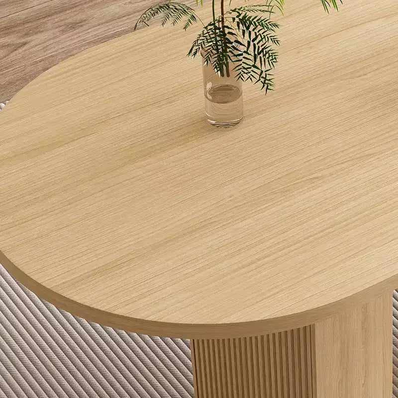 Table à manger ovale pour 6 personnes 160 cm Table de cuisine de ferme avec base à lattes en bois Grande table de salle à manger ronde à pied central pour salon Naturel