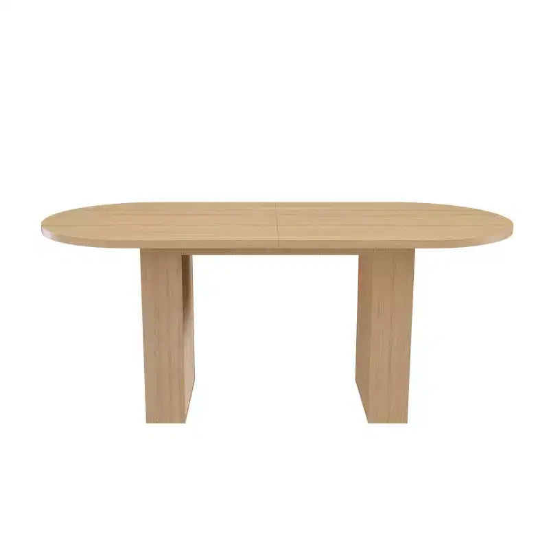 Table à manger ovale pour 6 personnes 160 cm Table de cuisine de ferme avec base à lattes en bois Grande table de salle à manger ronde à pied central pour salon Naturel