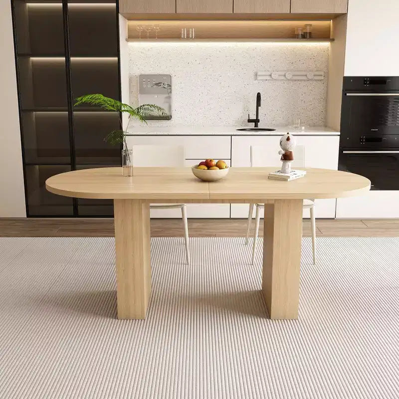 Table à manger ovale pour 6 personnes 160 cm Table de cuisine de ferme avec base à lattes en bois Grande table de salle à manger ronde à pied central pour salon Naturel