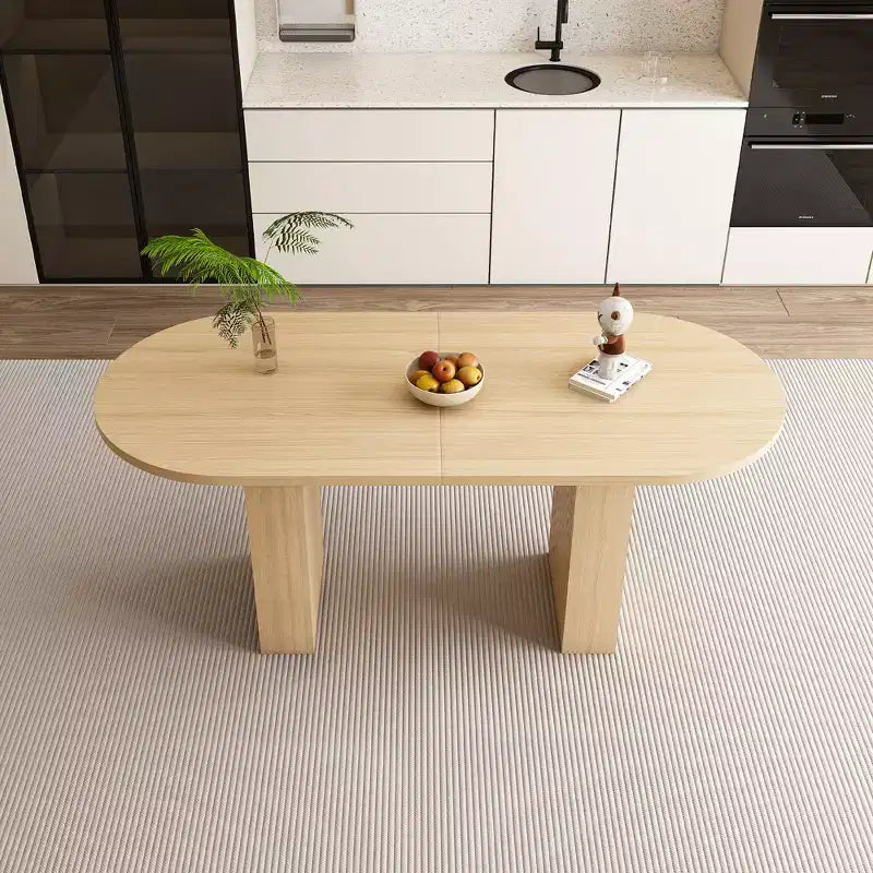 Table à manger ovale pour 6 personnes 160 cm Table de cuisine de ferme avec base à lattes en bois Grande table de salle à manger ronde à pied central pour salon Naturel