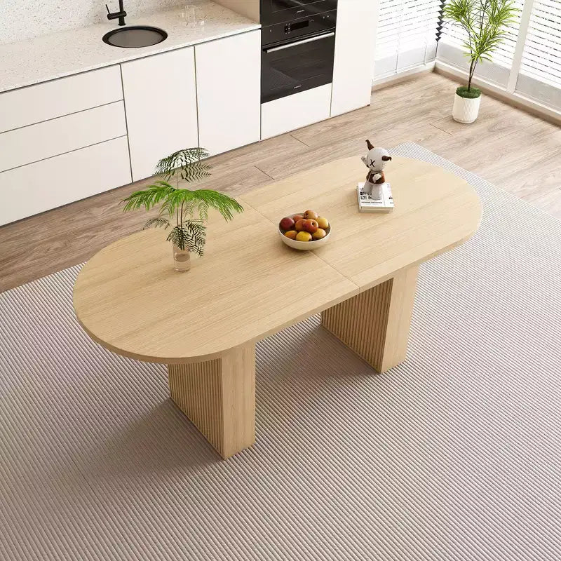 Table à manger ovale pour 6 personnes 160 cm Table de cuisine de ferme avec base à lattes en bois Grande table de salle à manger ronde à pied central pour salon Naturel