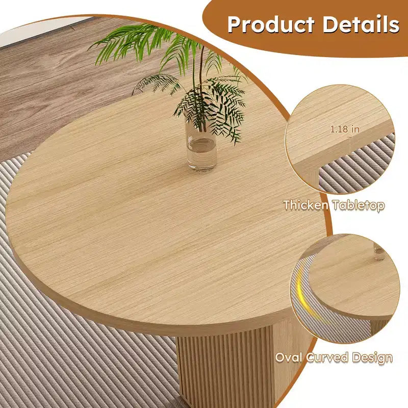 Table à manger ovale pour 6 personnes 160 cm Table de cuisine de ferme avec base à lattes en bois Grande table de salle à manger ronde à pied central pour salon Naturel