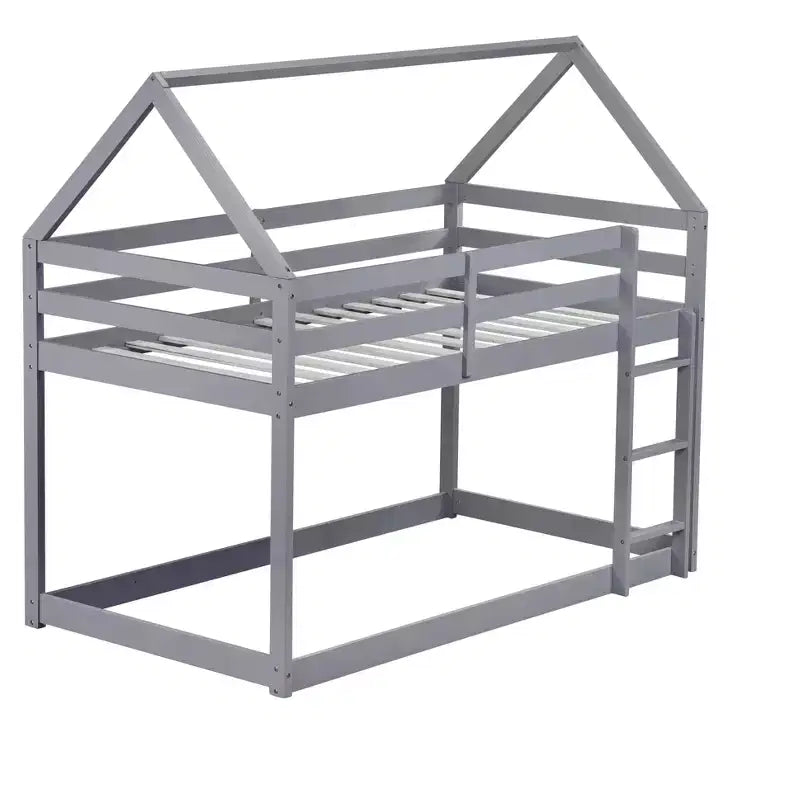 Lit superposé cabane jumeau sur jumeau pour enfants et adolescents, cadre de lit superposé en bois avec barrières de sécurité et échelle