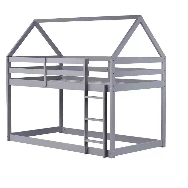 Lit superposé cabane jumeau sur jumeau pour enfants et adolescents, cadre de lit superposé en bois avec barrières de sécurité et échelle