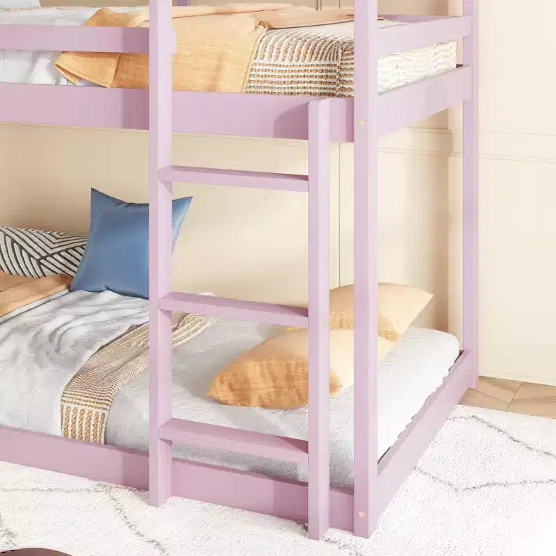 Lit superposé cabane jumeau sur jumeau pour enfants et adolescents, cadre de lit superposé en bois avec barrières de sécurité et échelle