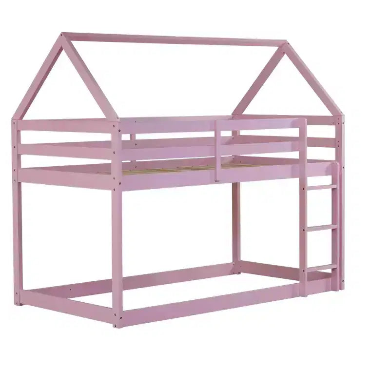 Lit superposé cabane jumeau sur jumeau pour enfants et adolescents, cadre de lit superposé en bois avec barrières de sécurité et échelle