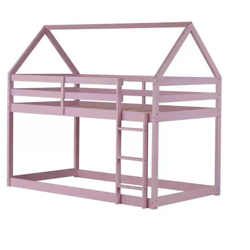 Lit superposé cabane jumeau sur jumeau pour enfants et adolescents, cadre de lit superposé en bois avec barrières de sécurité et échelle
