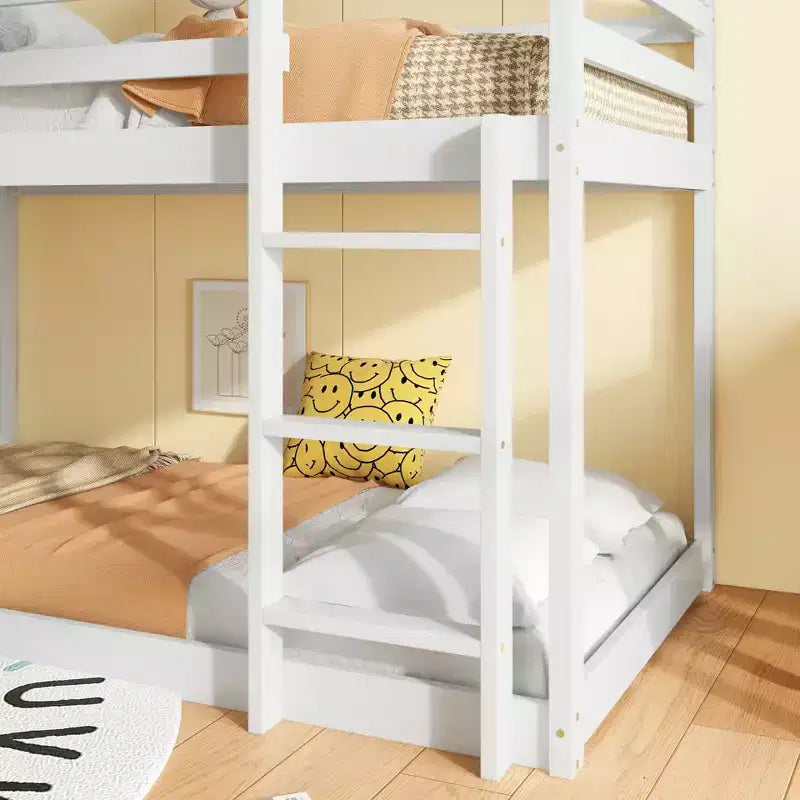 Lit superposé cabane jumeau sur jumeau pour enfants et adolescents, cadre de lit superposé en bois avec barrières de sécurité et échelle