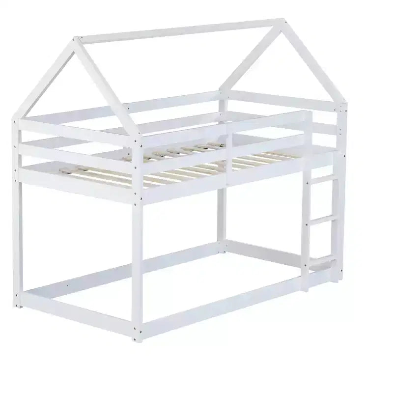 Lit superposé cabane jumeau sur jumeau pour enfants et adolescents, cadre de lit superposé en bois avec barrières de sécurité et échelle