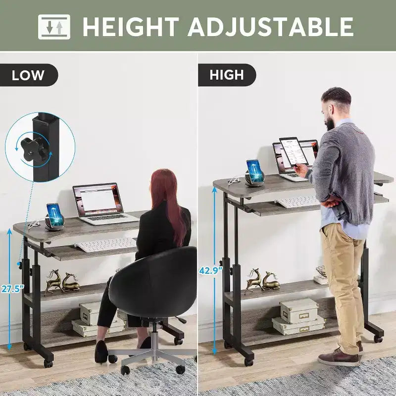 Bureau portable avec prises de courant, table d'appoint pour ordinateur portable réglable en hauteur avec ports USB pour canapé, table de chevet, bureau mobile debout