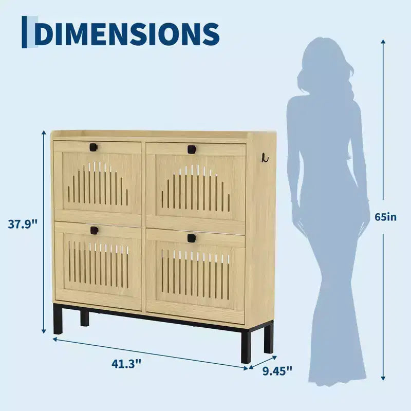 Meuble de rangement pour chaussures avec 4 tiroirs basculants, organiseur de chaussures avec poignées carrées, étagère à chaussures réglable pour entrée, salon, chambre à coucher