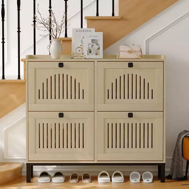 Meuble de rangement pour chaussures avec 4 tiroirs basculants, organiseur de chaussures avec poignées carrées, étagère à chaussures réglable pour entrée, salon, chambre à coucher