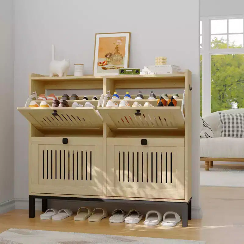 Meuble de rangement pour chaussures avec 4 tiroirs basculants, organiseur de chaussures avec poignées carrées, étagère à chaussures réglable pour entrée, salon, chambre à coucher