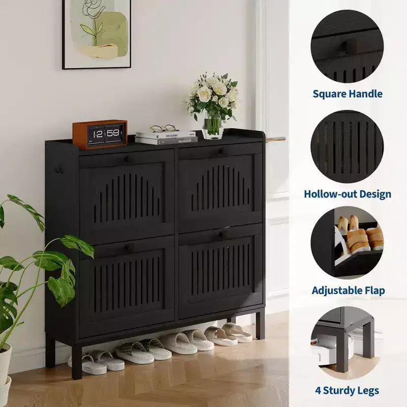 Meuble de rangement pour chaussures avec 4 tiroirs basculants, organiseur de chaussures avec poignées carrées, étagère à chaussures réglable pour entrée, salon, chambre à coucher