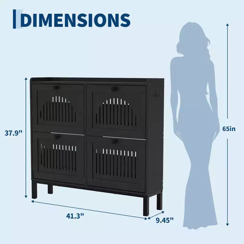 Meuble de rangement pour chaussures avec 4 tiroirs basculants, organiseur de chaussures avec poignées carrées, étagère à chaussures réglable pour entrée, salon, chambre à coucher
